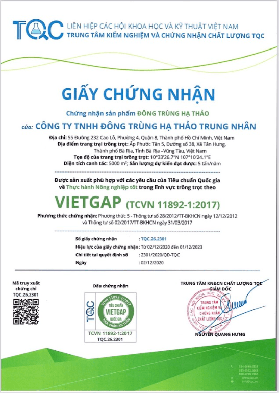 chung nhan tieu chuan quoc gia